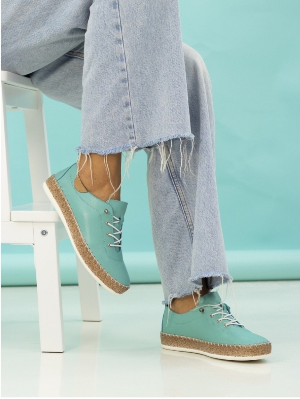 Lunar Evie Turquoise Leather Plimsoll Sneakers EU 41 US 10